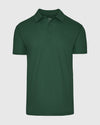 Moss Green Polo, short-sleeved with two-button placket and classic collar.