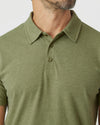 Man wearing Olive Green Heather Polo with collar and buttons visible.