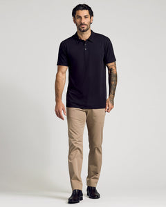 True ClassicModel wears Classic Polo 6-Pack black shirt with tan trousers.