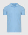 Sky Blue Heather Polo with short sleeves and a classic collar.