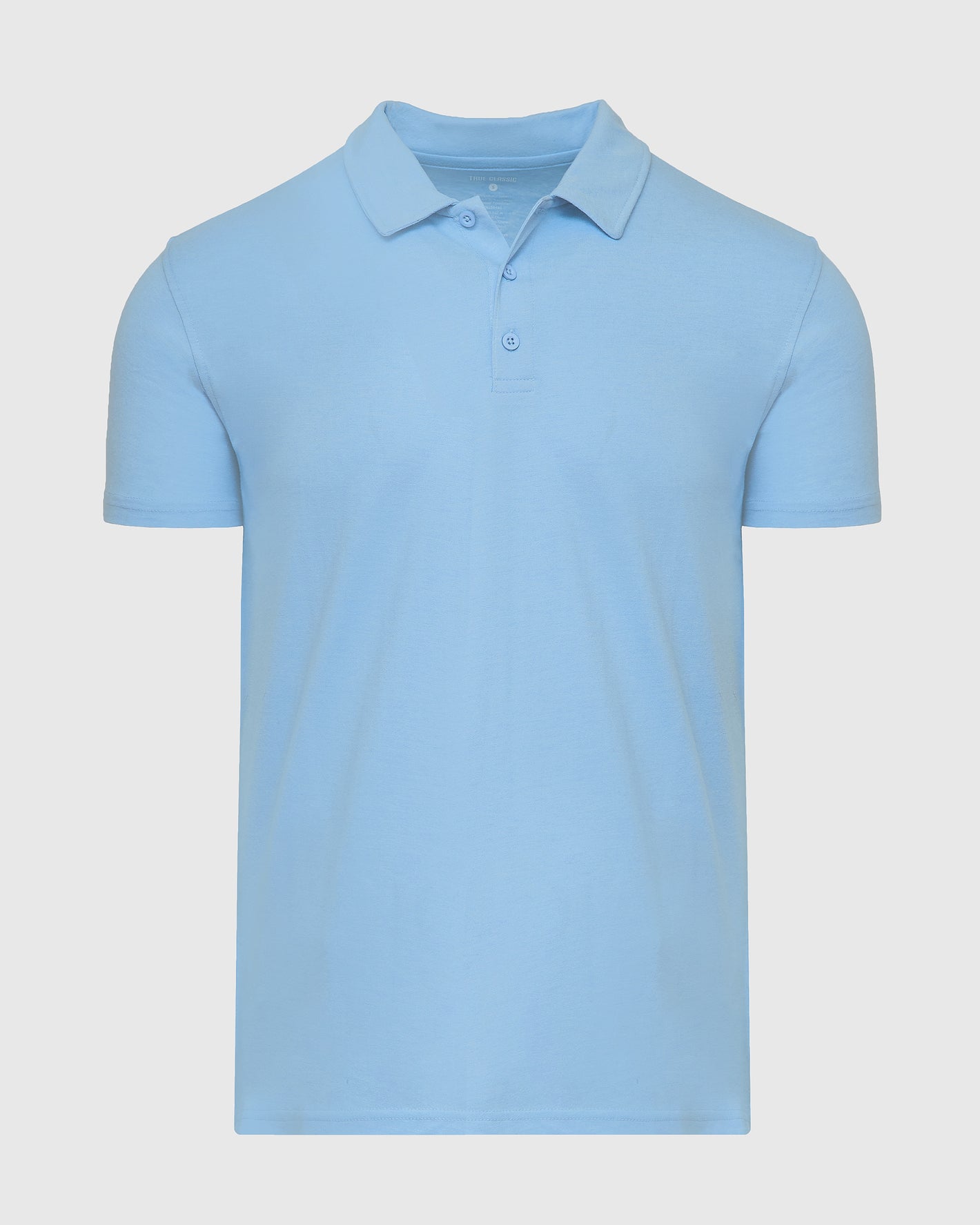 Sky Blue Heather Polo with short sleeves and a classic collar.