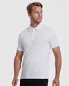 White Classic Polo 3-Pack: man in white polo, dark pants.
