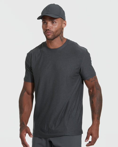 Charcoal Heather Gray Active Short Sleeve Crew Neck Tee