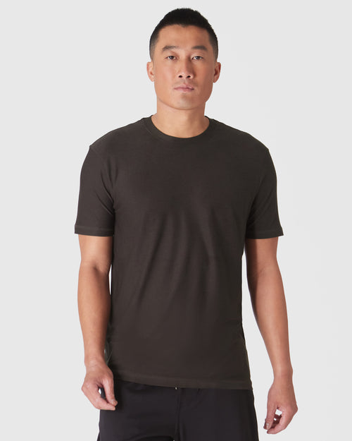 Dark Heather Cocoa Active Short Sleeve Crew Neck Tee