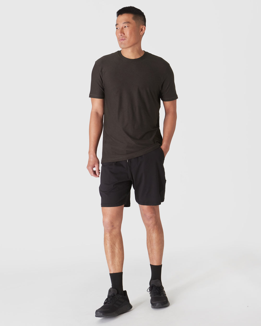 Dark Heather Cocoa Active Short Sleeve Crew Neck Tee