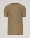 A short-sleeve crew-neck t-shirt in a heathered tan or khaki color, displayed on a neutral light gray background.
