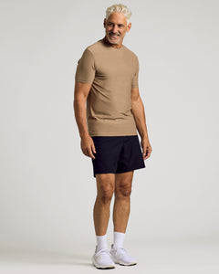 True ClassicDriftwood Active Crew Neck Tee on man in athletic shorts.