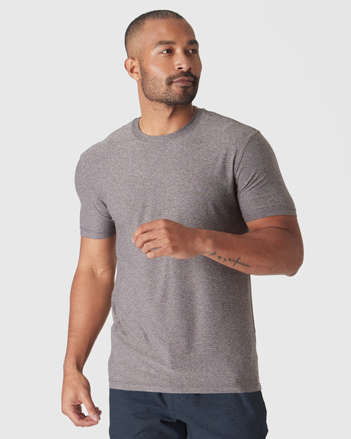 Heather Cocoa Active Short Sleeve Crew Neck Tee