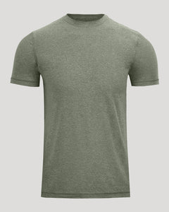 True ClassicHeather Juniper Active Crew Neck Tee, plain short-sleeved, displayed on gray background.