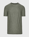 Heather Forest Short Sleeve Active Crew Neck: simple front-view, muted olive-gray t-shirt.