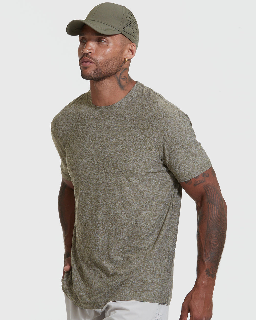 Heather Military Green Active Short Sleeve Crew Neck Tee