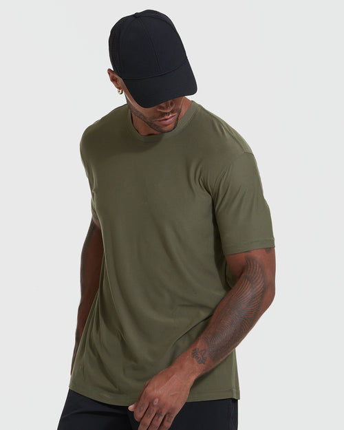 Military Green Active Short Sleeve Crew Neck Tee