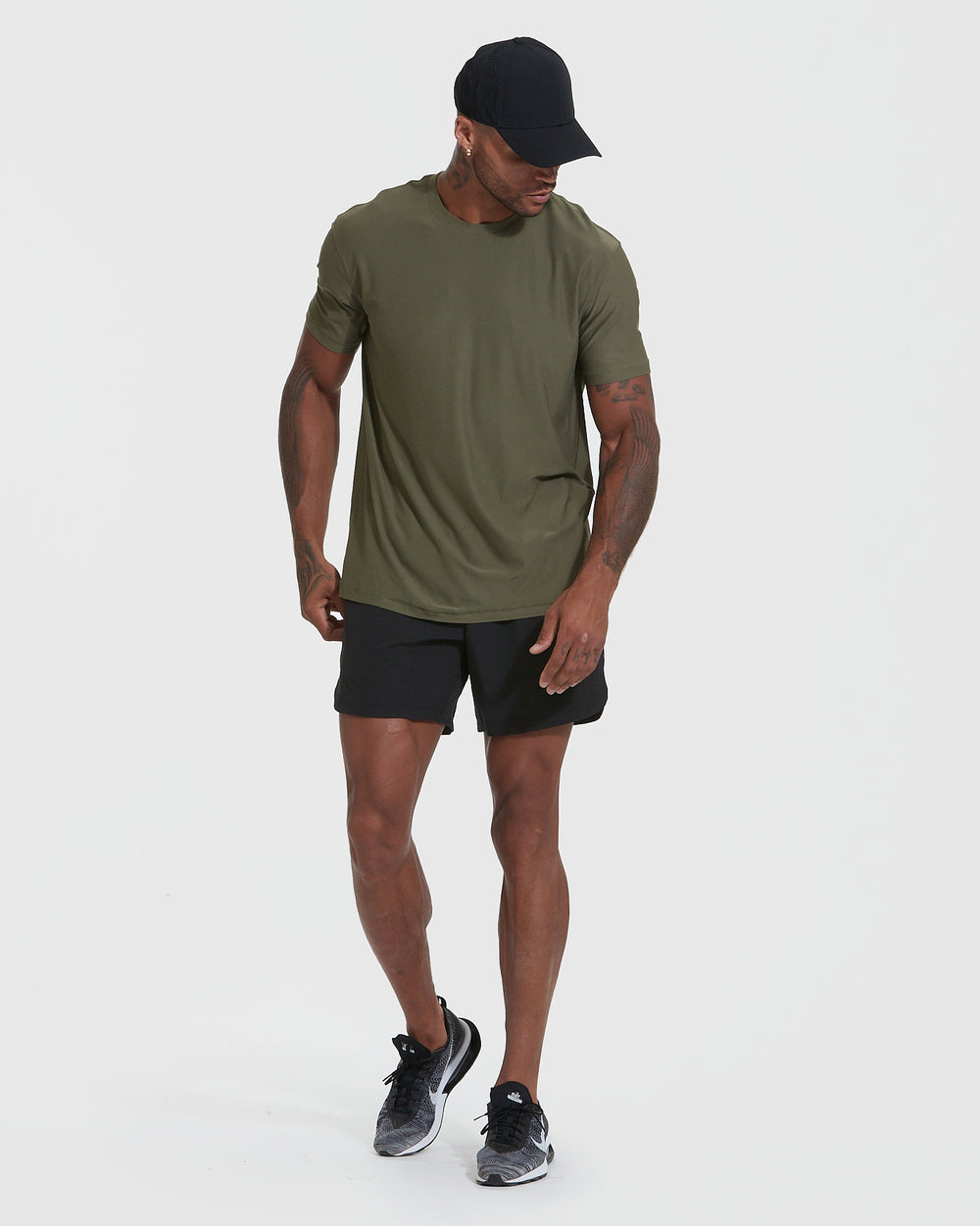 Military Green Active Short Sleeve Crew Neck Tee