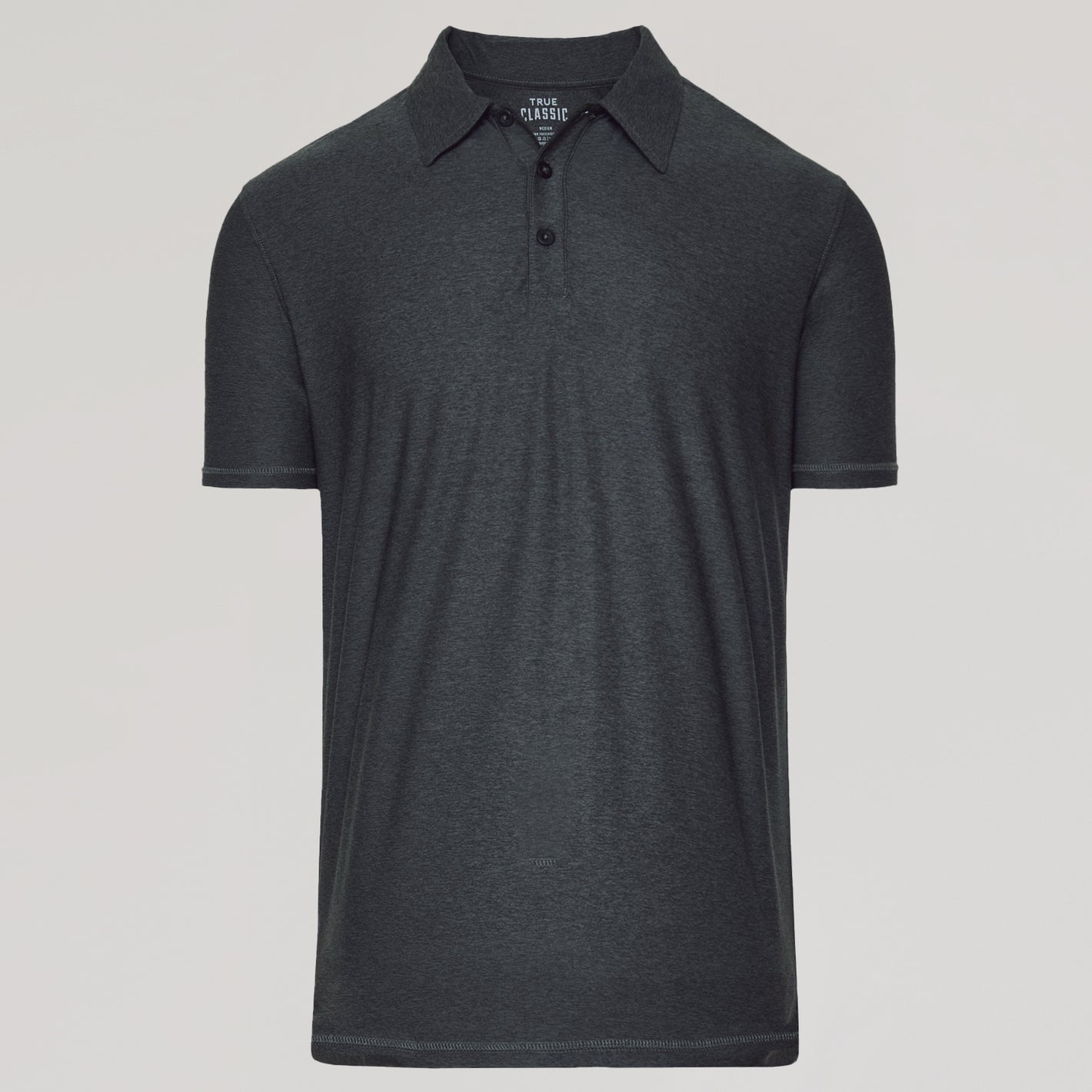 Charcoal Heather Gray Active Polo 2.0 with three-button placket.