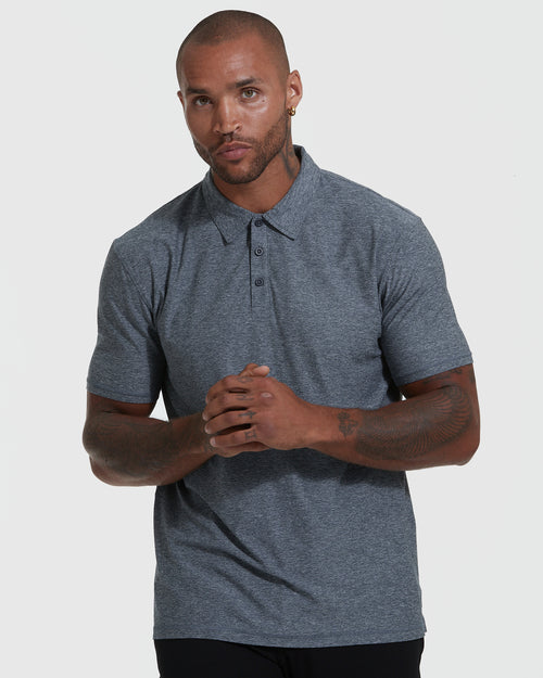 Heather Navy Active Short Sleeve Polo