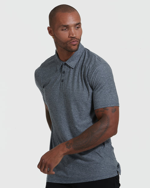 Heather Navy Active Short Sleeve Polo