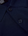 Navy Short Sleeve Sweater Polo with textured knit, button placket.
