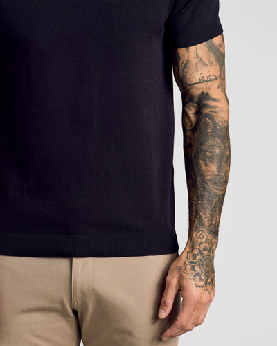 Black Short Sleeve Sweater Polo