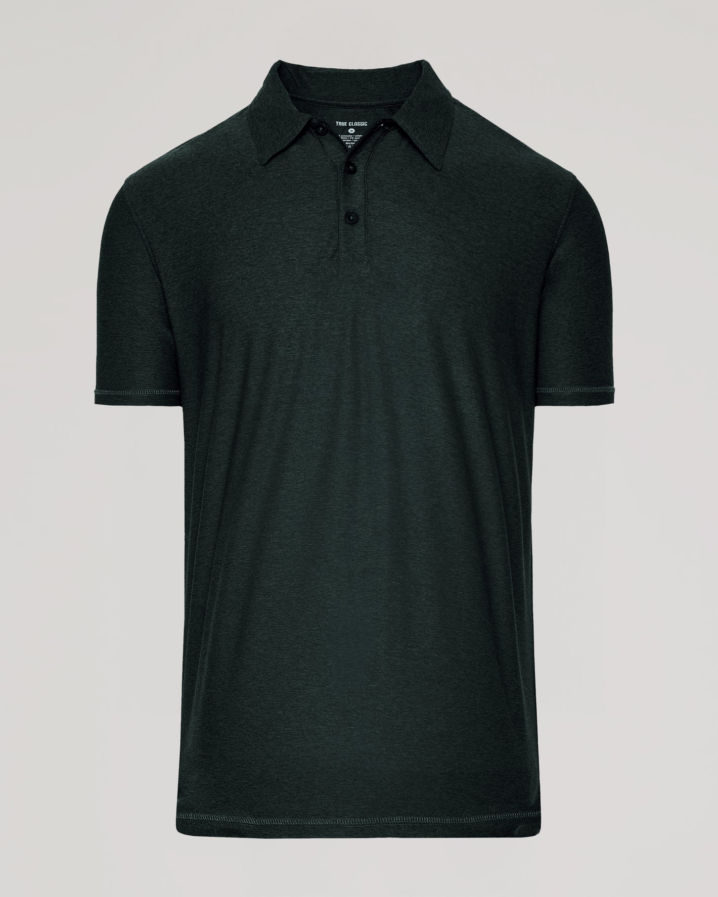 Dark Heather Forest Active Polo 2.0 with three-button placket.