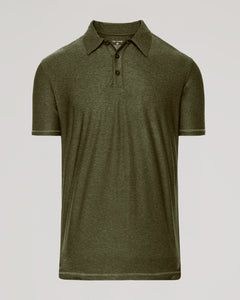 True ClassicDark Heather Pear Active Polo 2.0 with three-button placket.
