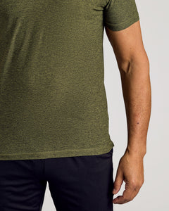 True ClassicDark Heather Pear Active Polo 2.0 in olive, short-sleeve, athletic fit.