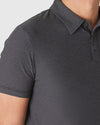 Dark Heather Tempest Active Polo 2.0 with collar and three-button placket.