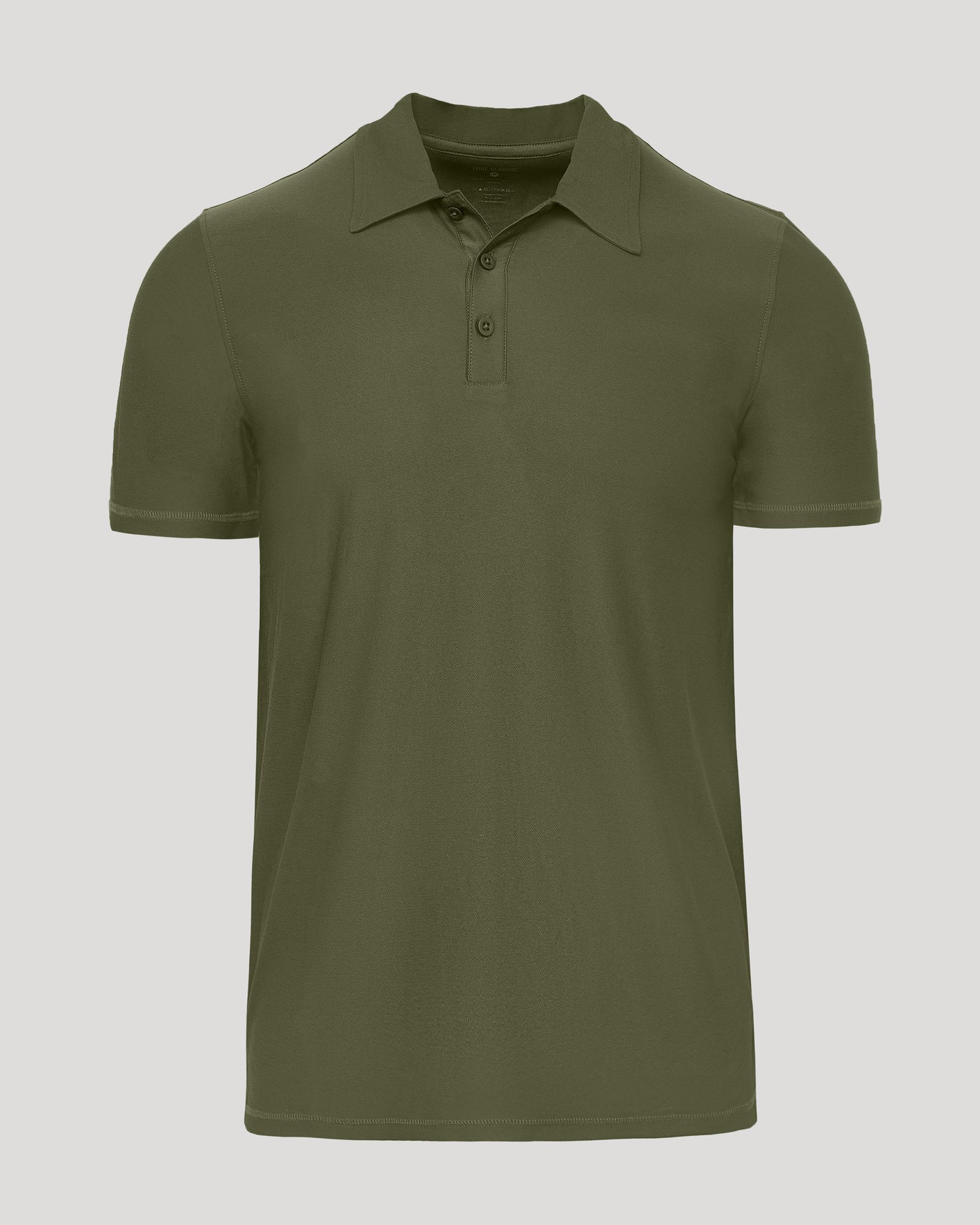 Military Green Active Polo 2.0 with classic collar and three-button placket.