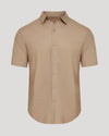 Dusty Taupe Short Sleeve Linen Shirt with buttons and classic collar.