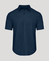Navy Short Sleeve Linen Shirt with button-front and point collar.