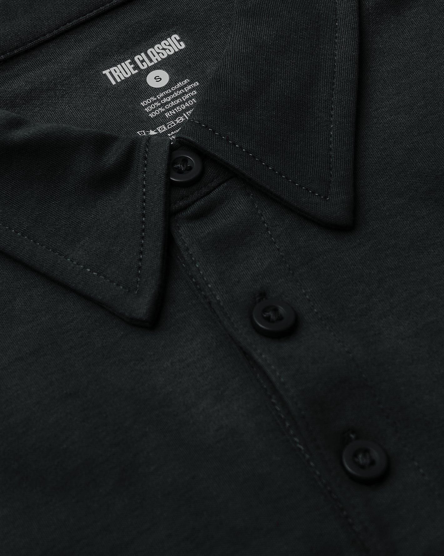 Black Premium Pima Polo 2-Pack with matte buttons and pointed collar.