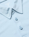 Ether Premium Pima Polo, light blue, close-up of collar and buttons.