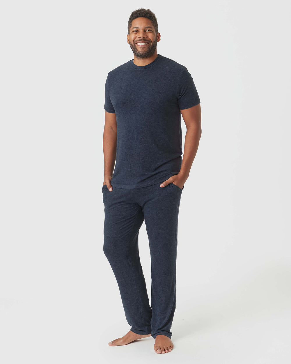 Heather Navy Loungewear Short Sleeve Tee And Pant Set