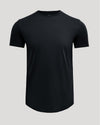 Black Pima Cotton Blend Curved Hem Crew in a solid black color, showcasing a smooth texture and tailored fit, ideal men's basics for a sleek everyday look.