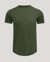 Grove Pima Cotton Blend Curved Hem Crew in olive green, front view.
