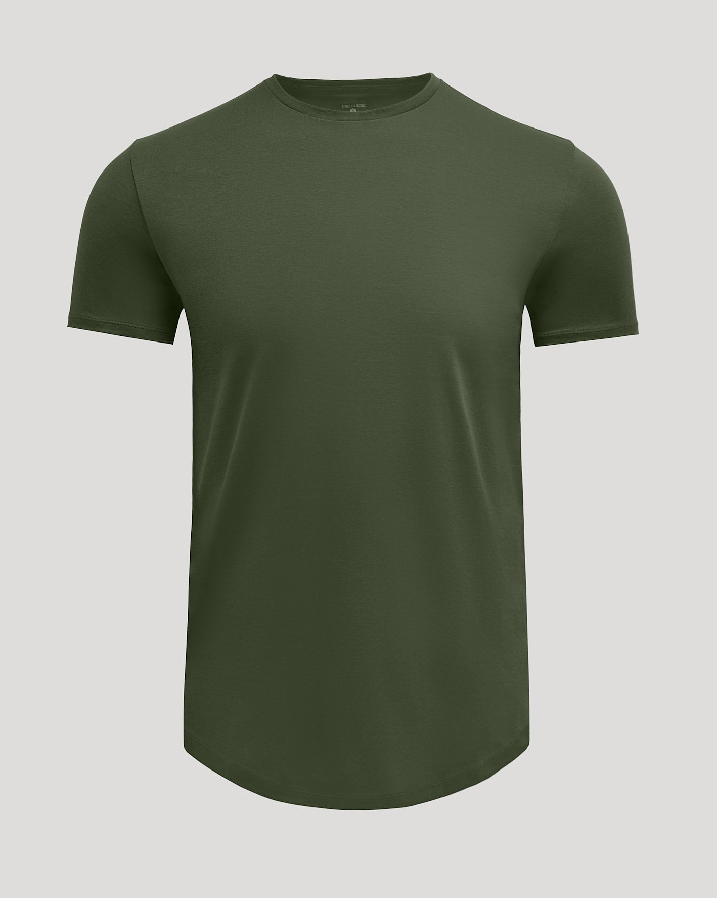 Grove Pima Cotton Blend Curved Hem Crew in olive green, front view.