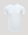 Optic White Pima Cotton Blend Curved Hem Crew on light gray background.