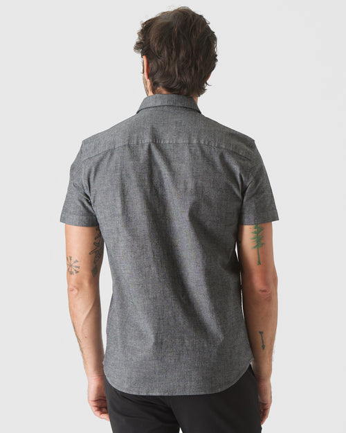 Black Wash Short Sleeve Stretch Chambray Shirt