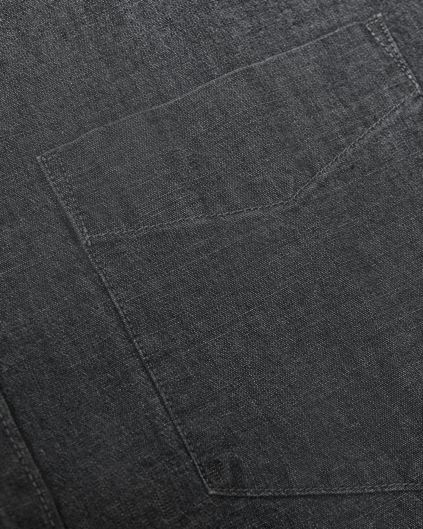 Black Wash Short Sleeve Stretch Chambray Shirt pocket detail showing stitched outline.