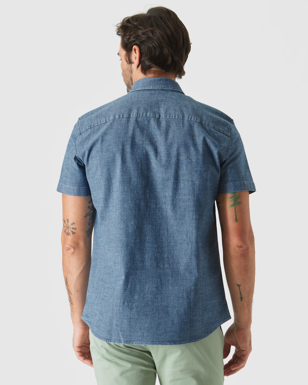 Light Indigo Wash Short Sleeve Stretch Chambray Shirt