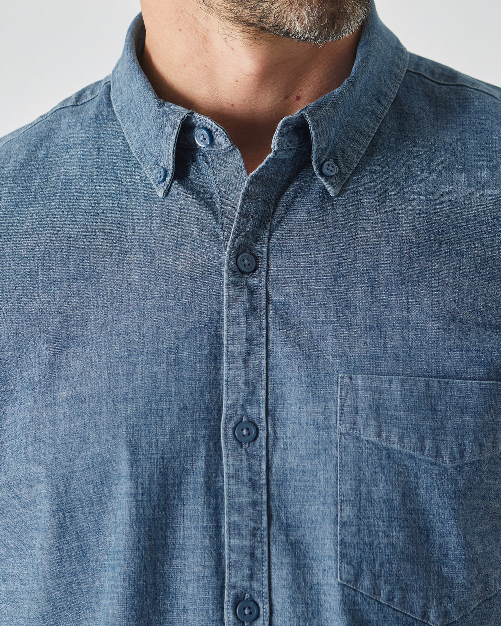 Light Indigo Wash Short Sleeve Stretch Chambray Shirt