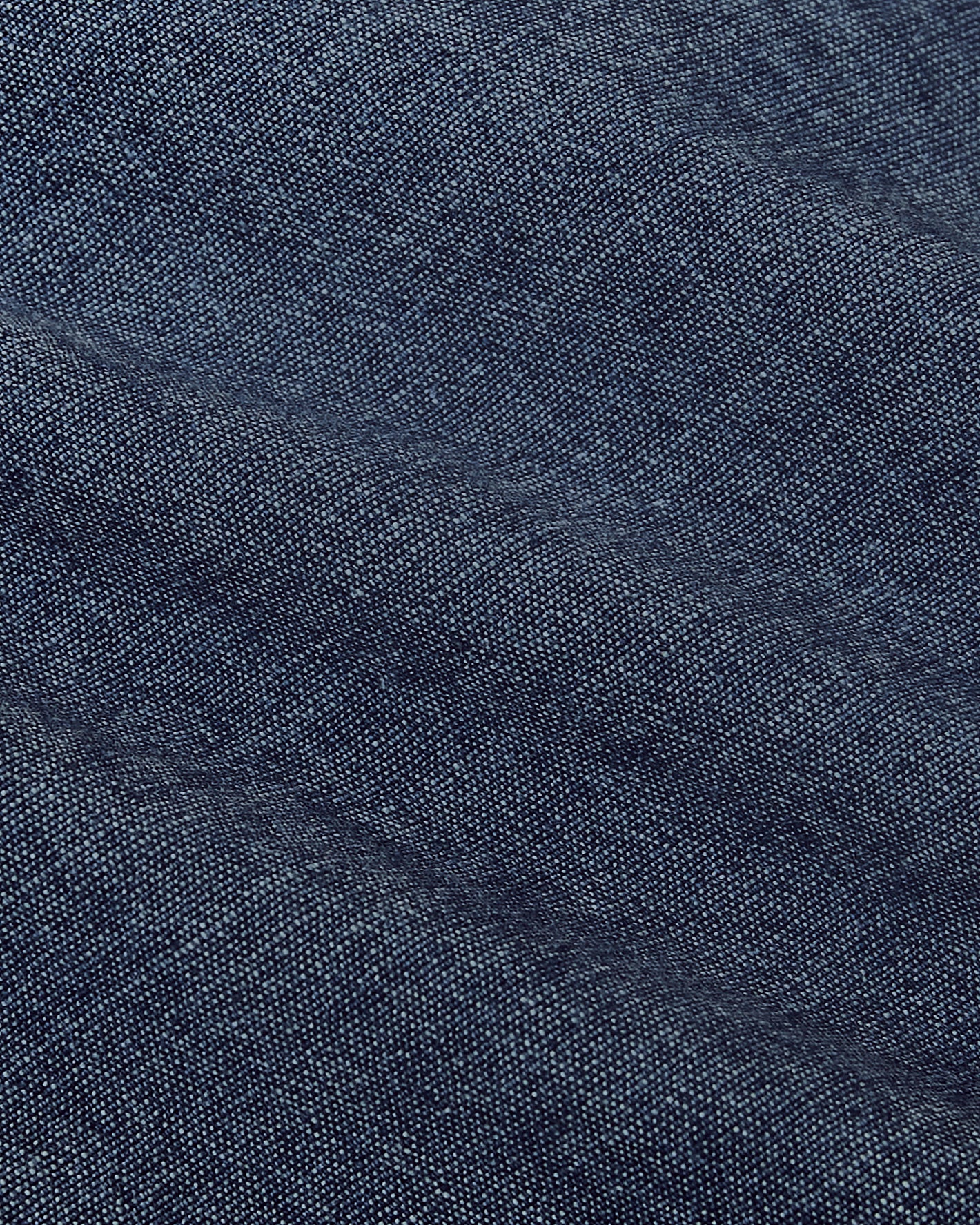 Medium Indigo Wash Short Sleeve Stretch Chambray Shirt, showing diagonal twill weave.