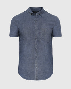 Medium Indigo Wash Short Sleeve Stretch Chambray Shirt