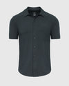 Heather Navy Short Sleeve Ripstop Commuter Shirt 1, button-front with chest pocket.