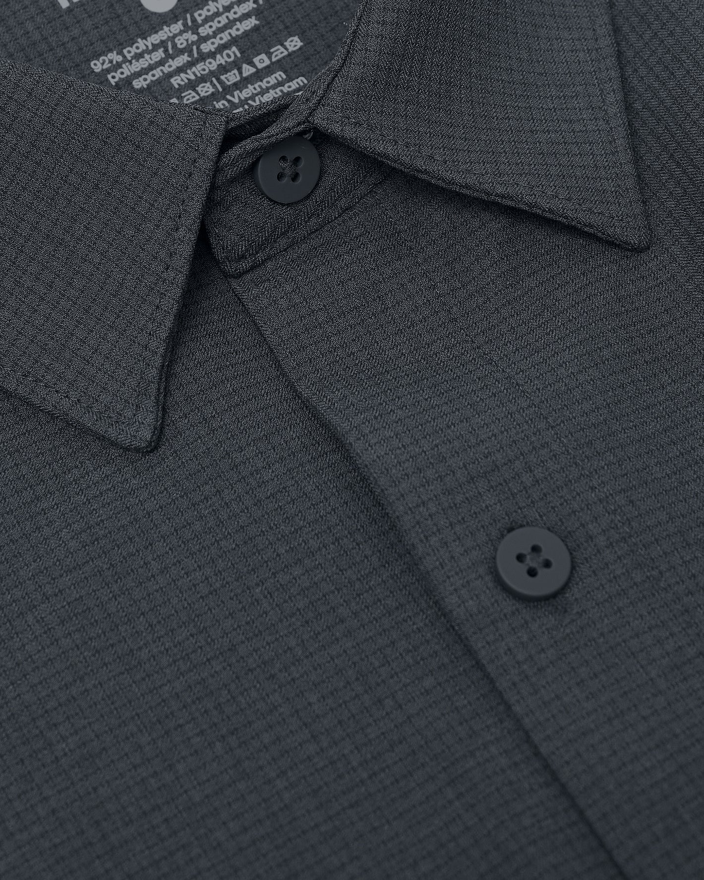 Navy & Fiord Shirt, textured, collar, buttons, breathable, stretchy fabric.