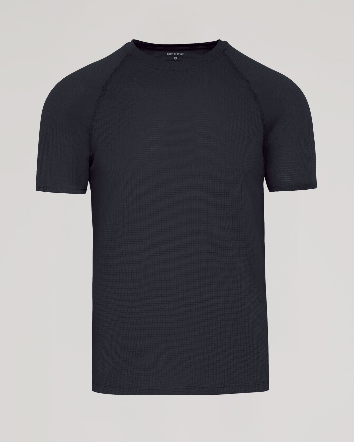 Black Active Mesh Crew in waffle-knit style, short-sleeved, crew-neck design.