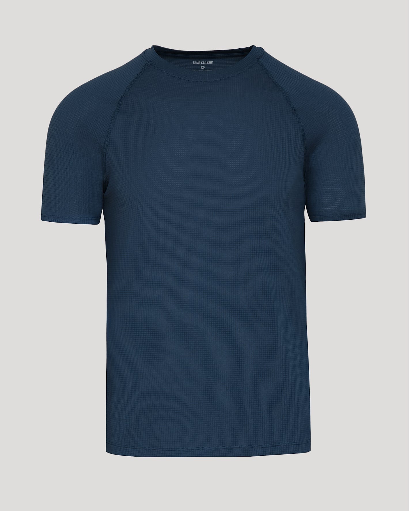 Navy Active Mesh Crew T-shirt in waffle-knit fabric with raglan sleeves.