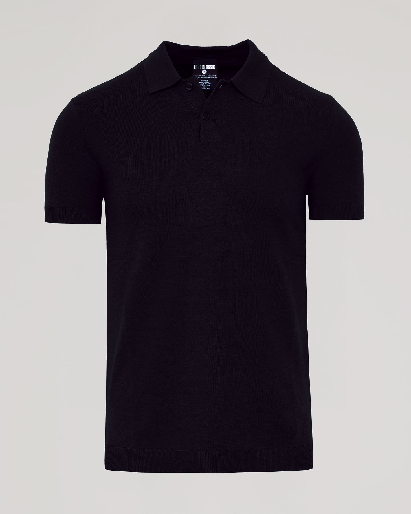 Black Dressy Polo with short sleeves and two-button placket.