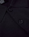 Neutral Navy Dressy Polo 6-Pack, black knit polo close-up, collar and buttons.