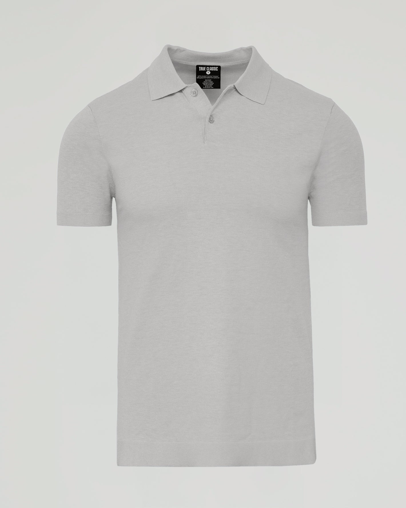 Heather Gray Dressy Polo with a classic collar and two-button placket.