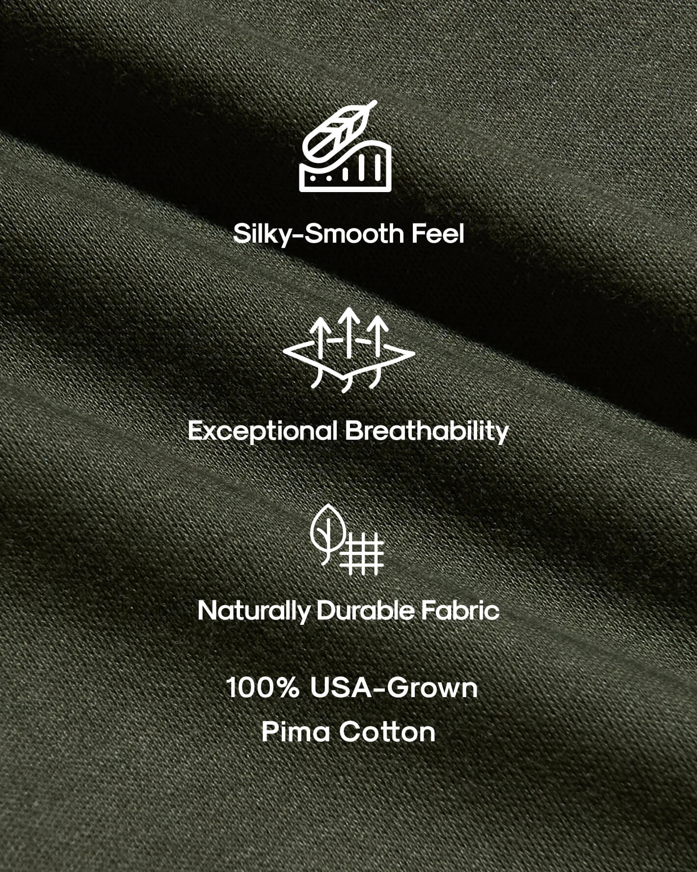 Premium Pima Crews 4-Pack fabric swatch highlights silky smoothness, breathability, durability.